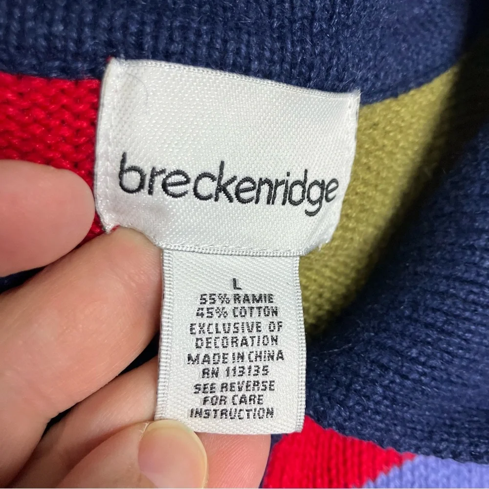 Breckenridge winter scene sweater vest multicolored squares‎ zipper womens large